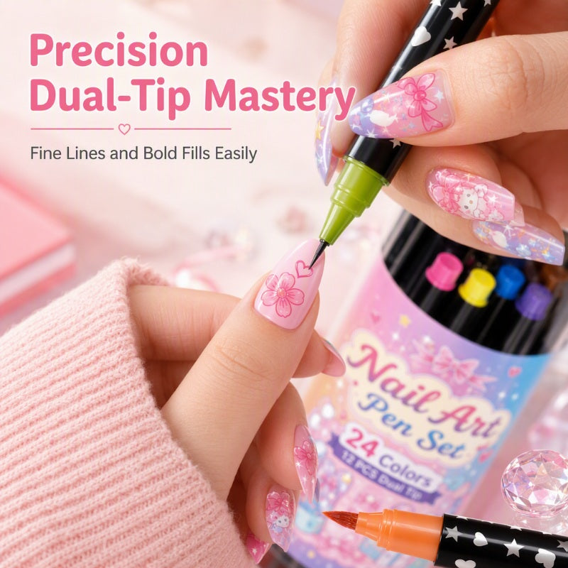 💅 24 Colors Dual Ended Nail Art Pens Set