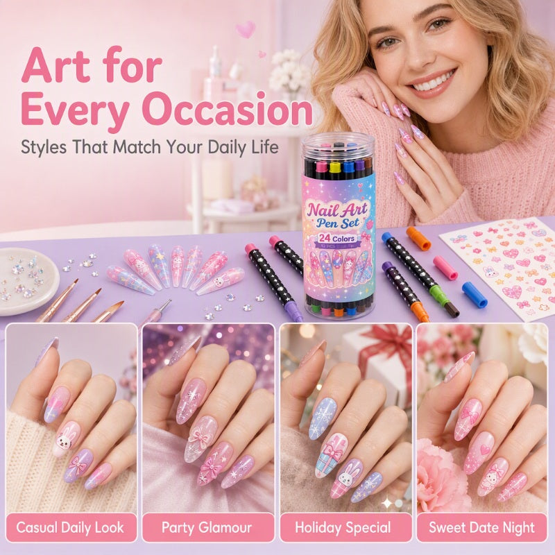 💅 24 Colors Dual Ended Nail Art Pens Set