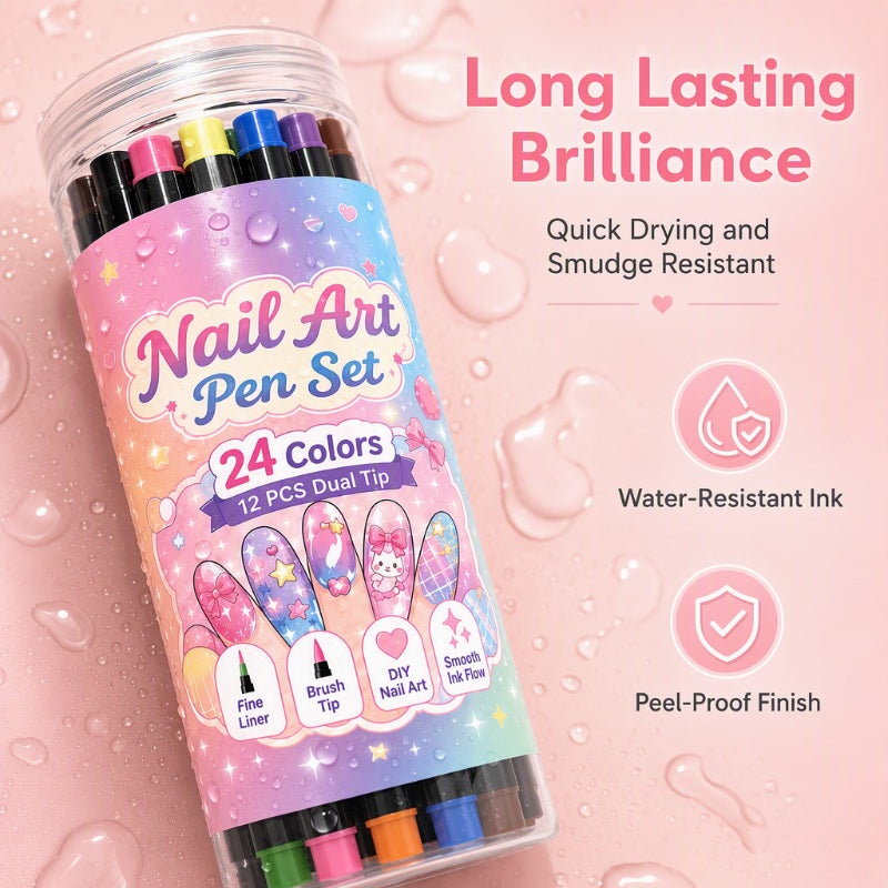 💅 24 Colors Dual Ended Nail Art Pens Set