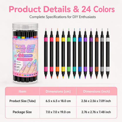 💅 24 Colors Dual Ended Nail Art Pens Set
