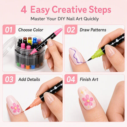 💅 24 Colors Dual Ended Nail Art Pens Set