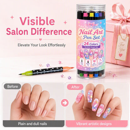 💅 24 Colors Dual Ended Nail Art Pens Set