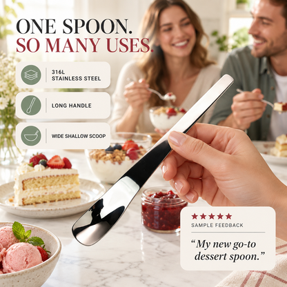 Stainless Steel Dessert Spoon – Long Ergonomic Handle for Easy Serving