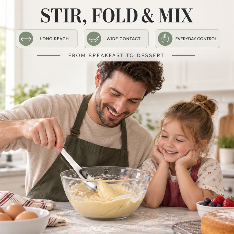 Stainless Steel Dessert Spoon – Long Ergonomic Handle for Easy Serving