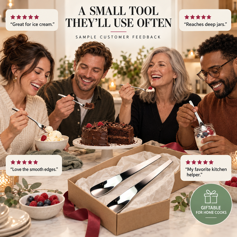 Stainless Steel Dessert Spoon – Long Ergonomic Handle for Easy Serving