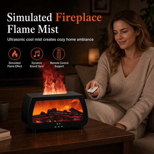 🔥💨 Fireplace Flame Humidifier – Aromatherapy Diffuser, Music Sync Light & Whisper Quiet 🌙