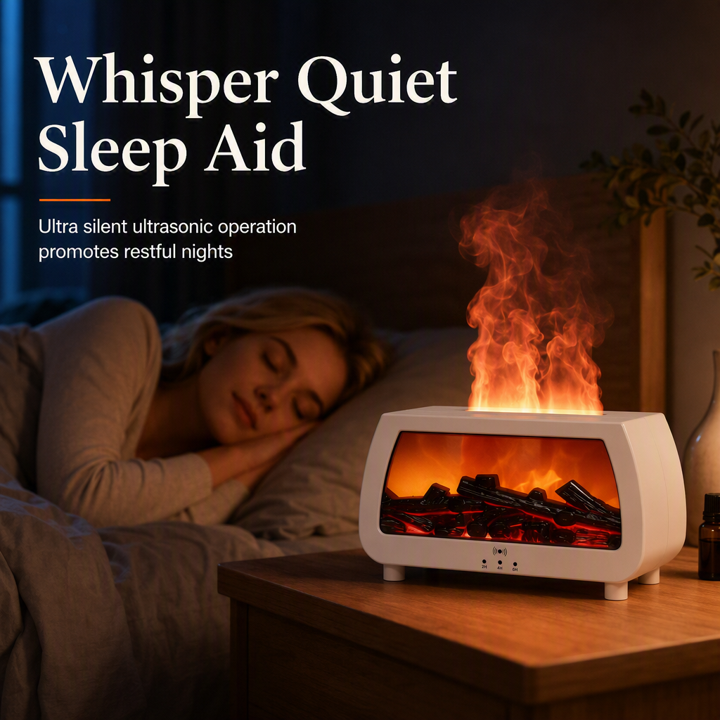 🔥💨 Fireplace Flame Humidifier – Aromatherapy Diffuser, Music Sync Light & Whisper Quiet 🌙