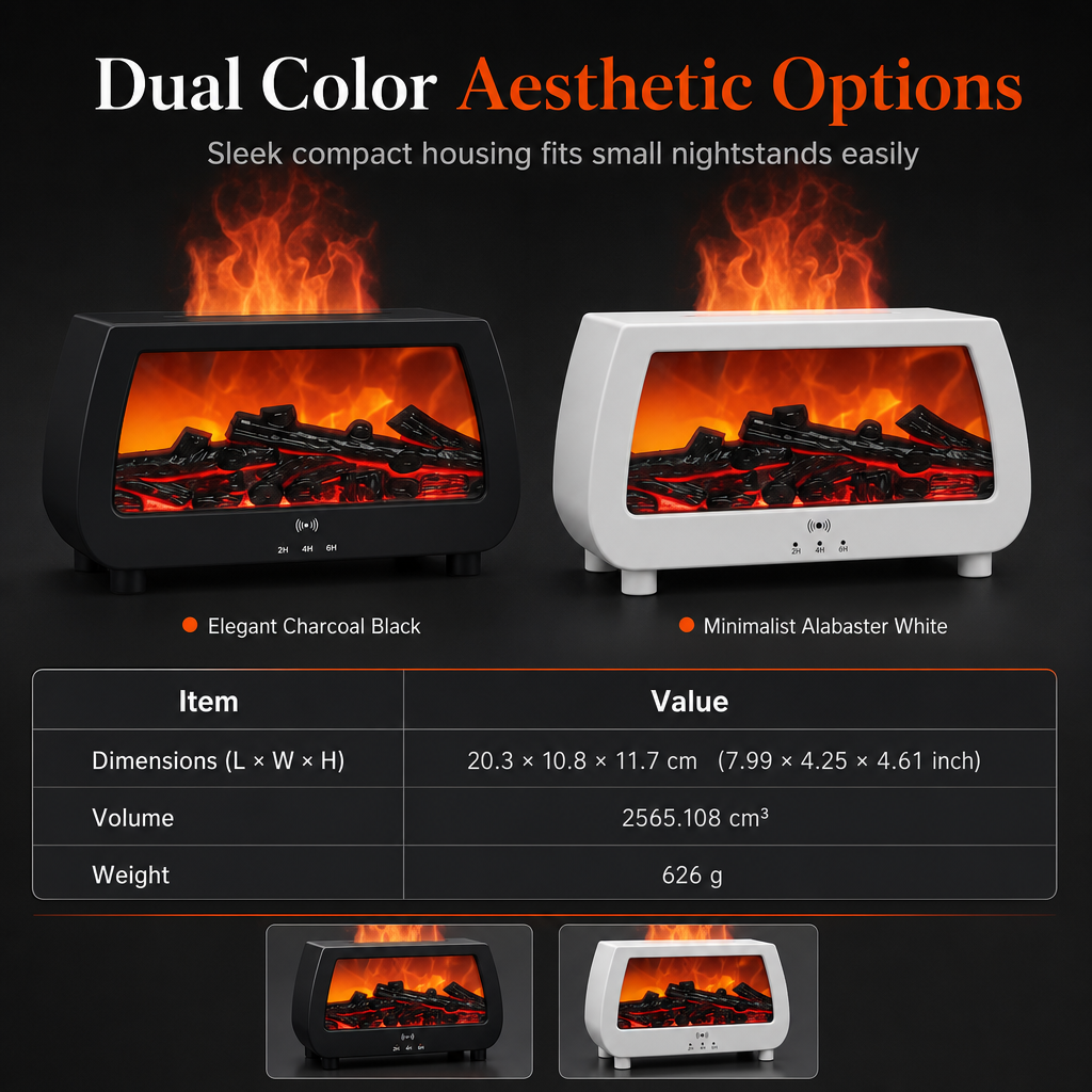 🔥💨 Fireplace Flame Humidifier – Aromatherapy Diffuser, Music Sync Light & Whisper Quiet 🌙