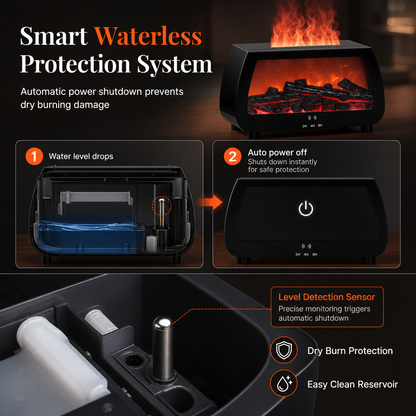 🔥💨 Fireplace Flame Humidifier – Aromatherapy Diffuser, Music Sync Light & Whisper Quiet 🌙