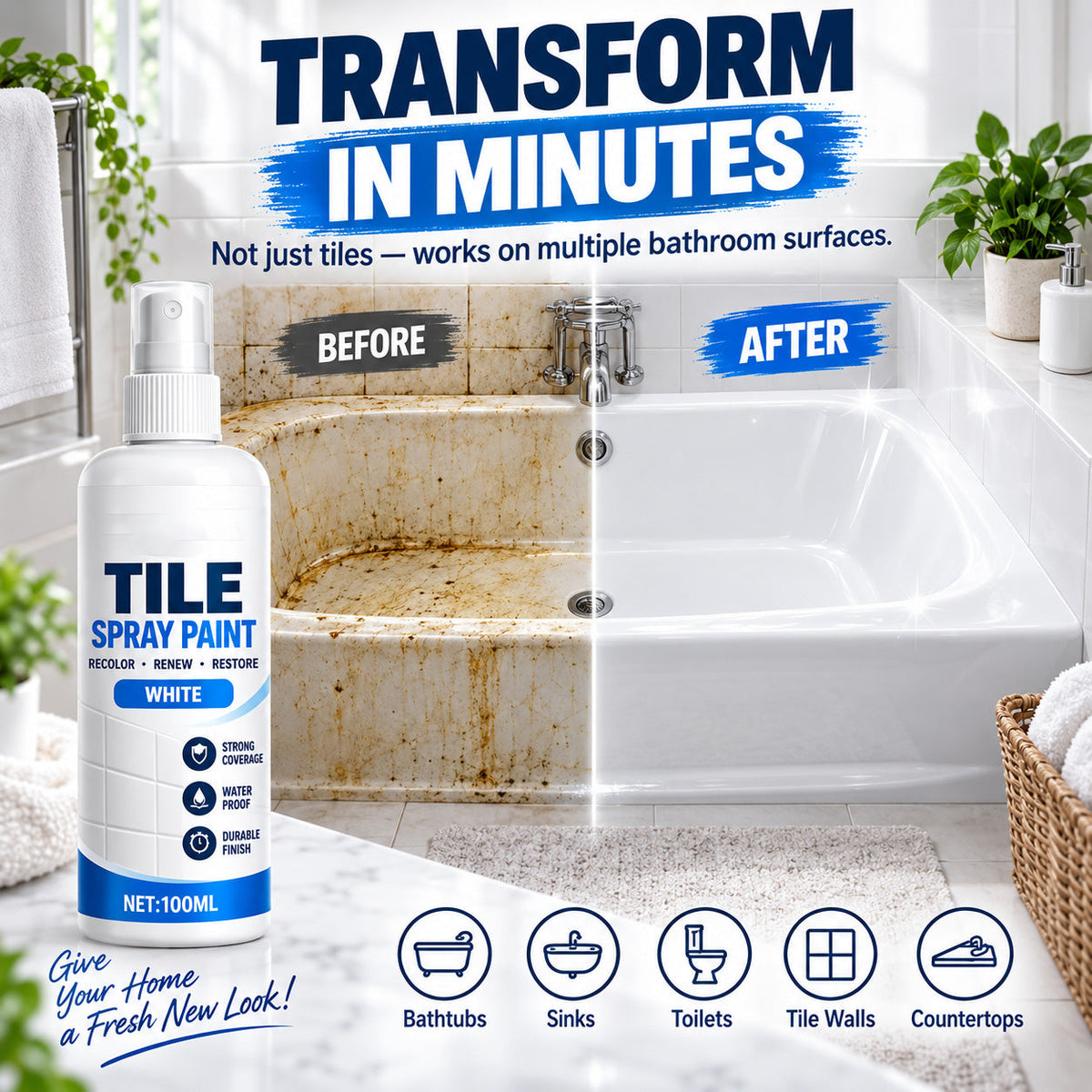🎨 Tile Renewal Spray – 100ml Surface Refresh Paint, 3 Colors