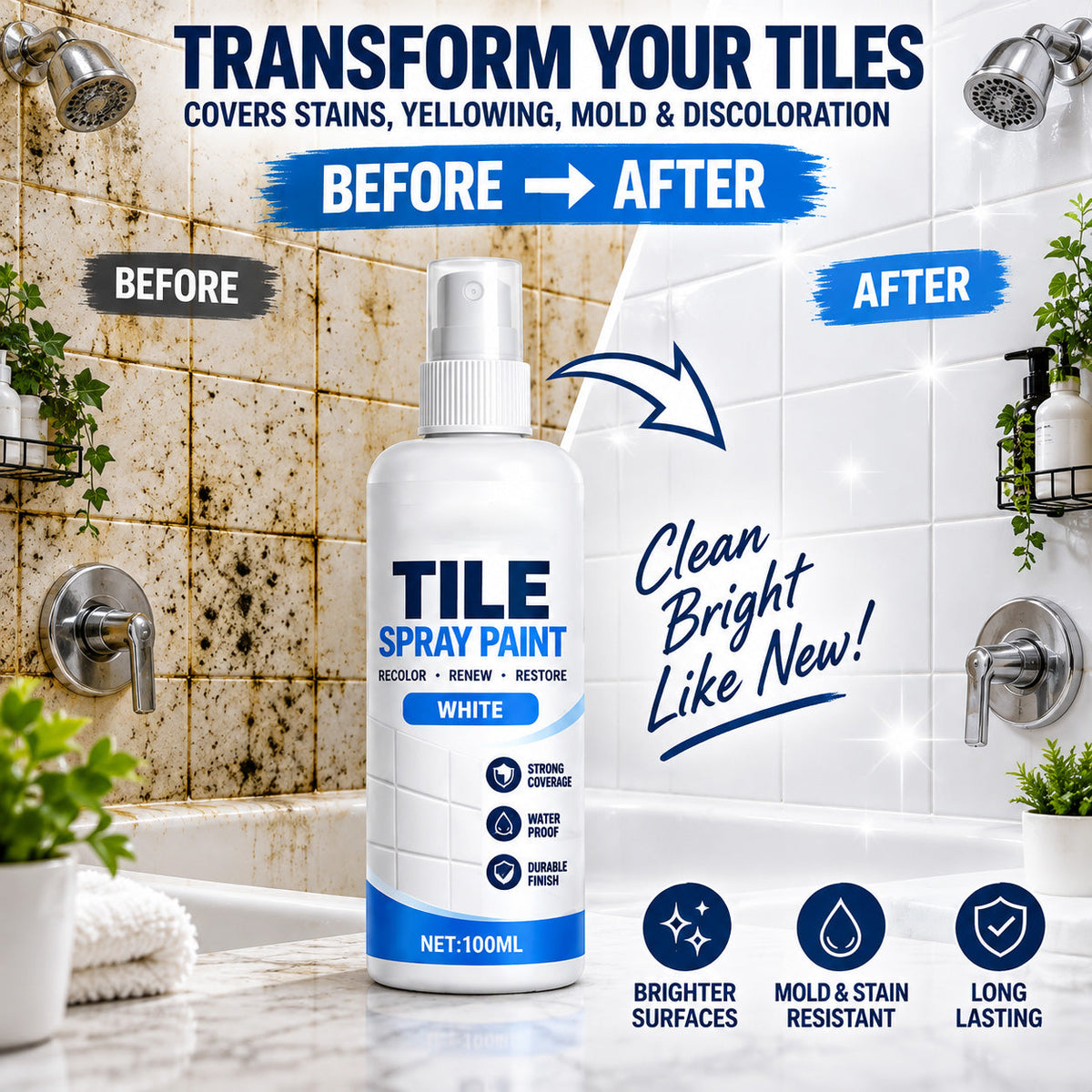 🎨 Tile Renewal Spray – 100ml Surface Refresh Paint, 3 Colors