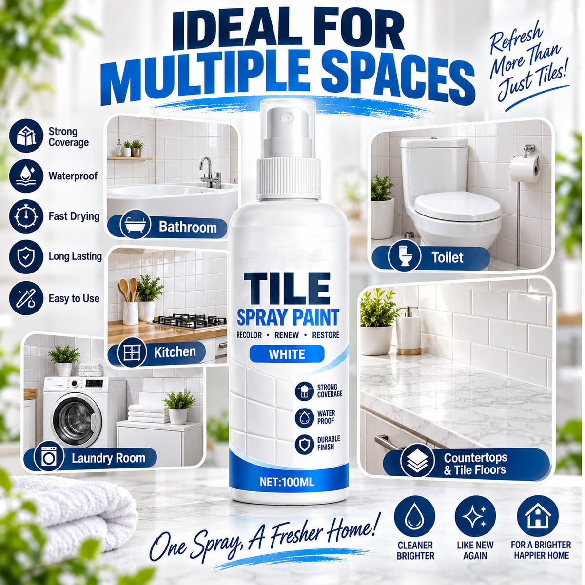 🎨 Tile Renewal Spray – 100ml Surface Refresh Paint, 3 Colors