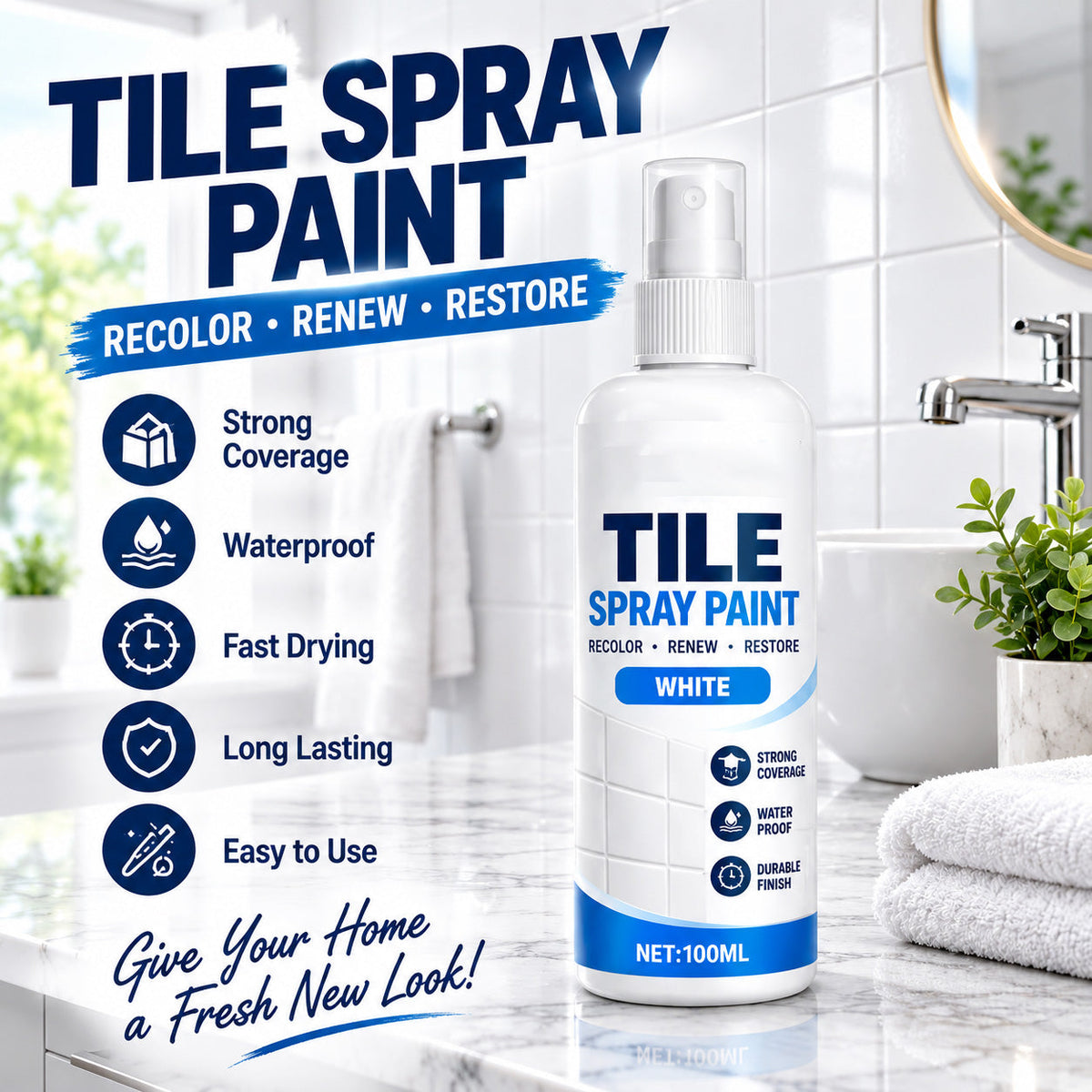 🎨 Tile Renewal Spray – 100ml Surface Refresh Paint, 3 Colors