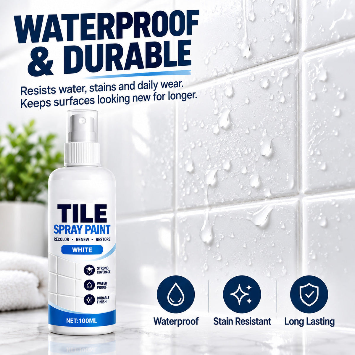 🎨 Tile Renewal Spray – 100ml Surface Refresh Paint, 3 Colors