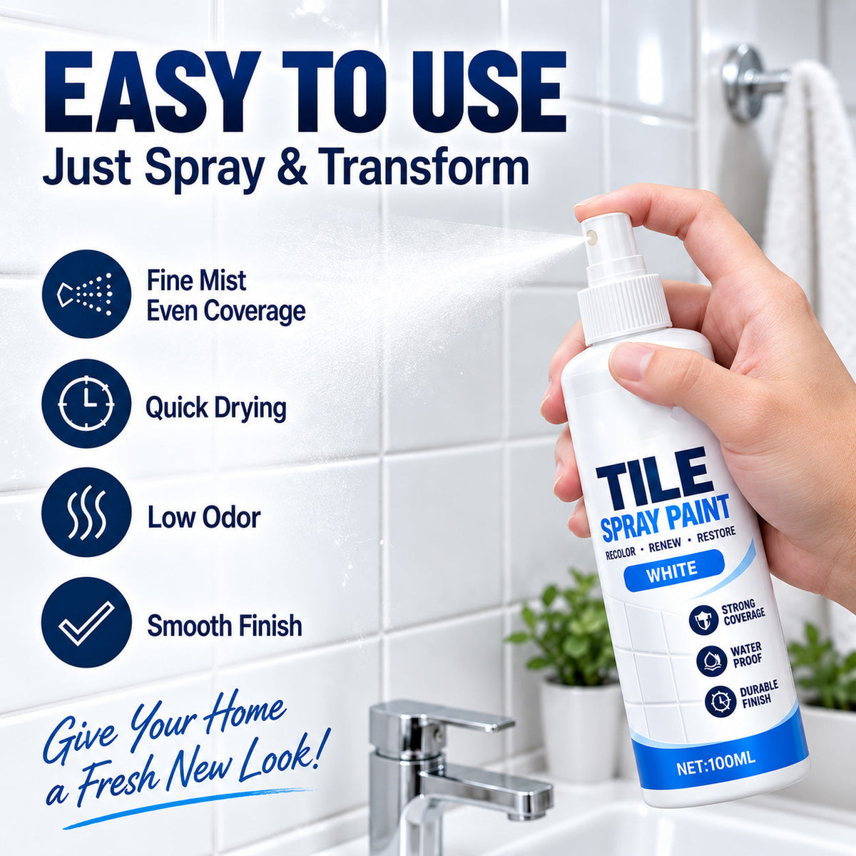 🎨 Tile Renewal Spray – 100ml Surface Refresh Paint, 3 Colors
